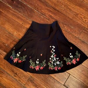 Anthropologie Black with Strawberry Embroidery A-line Skirt. Like new!!!